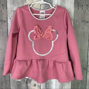 DISNEY Minnie Mouse Pink Quilted Peplum Top Size 6